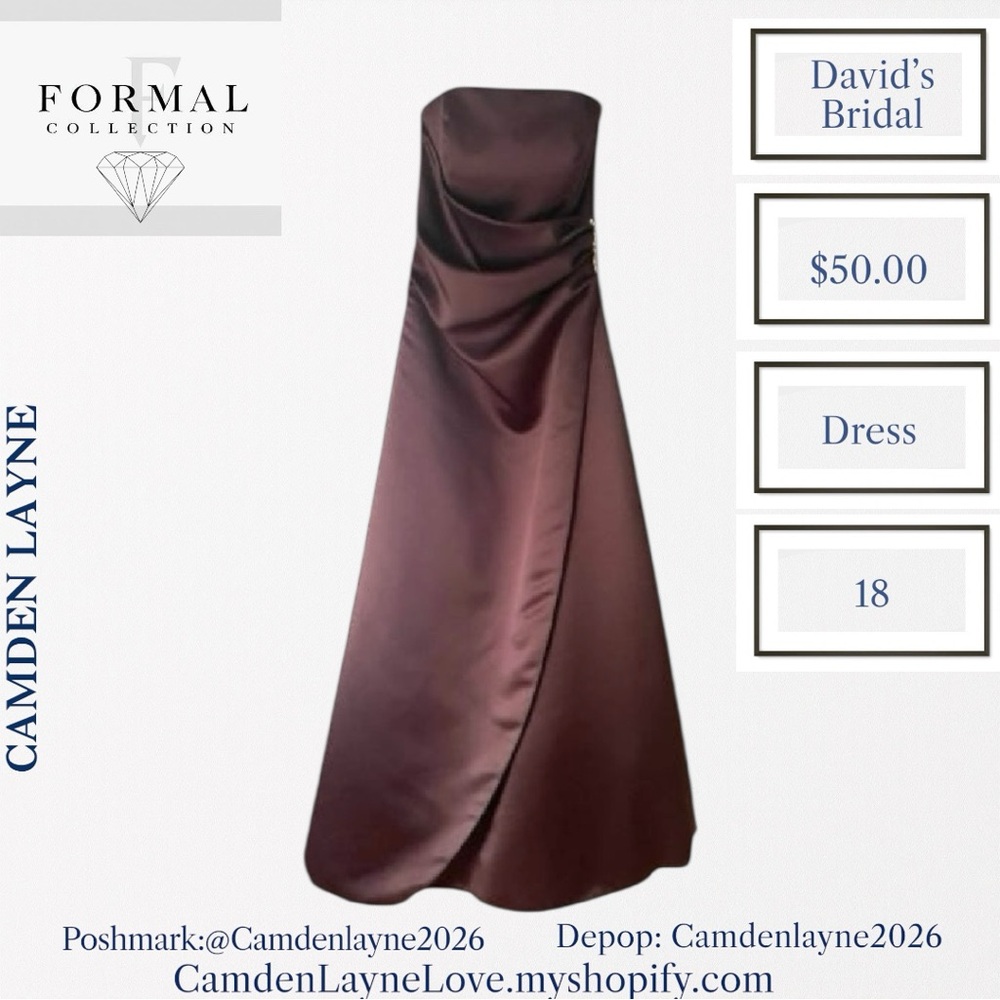 David's Bridal Chocolate Strapless Gown - Picture 4 of 11